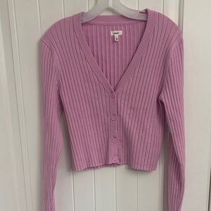 AERIE Pink Ribbed V Neck Button Cardigan
